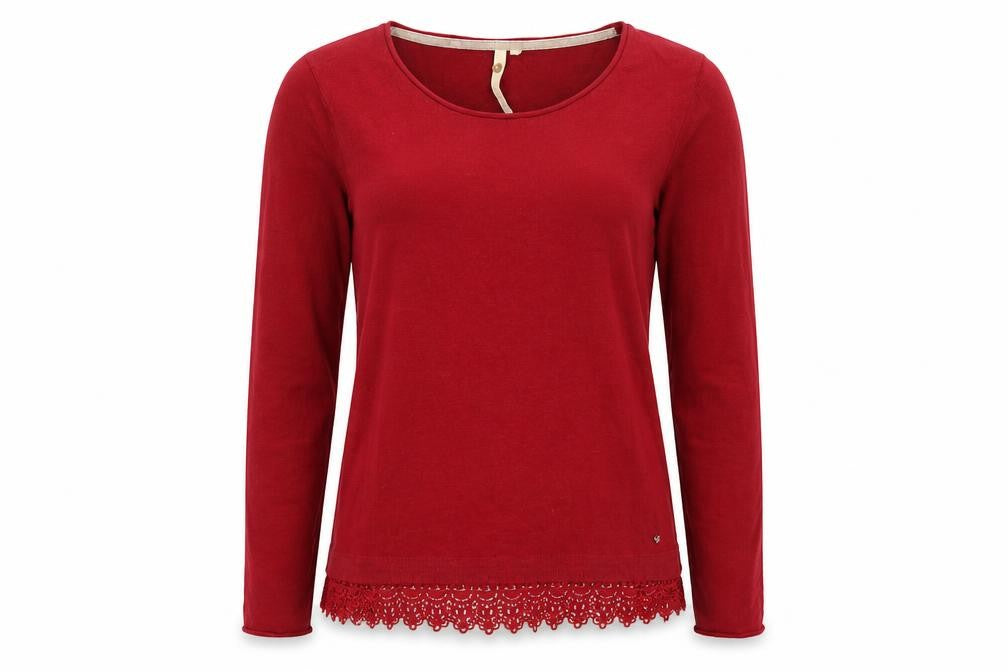 White Stuff Women's Red Crochet Hem Cotton Blend Jumper Size 12