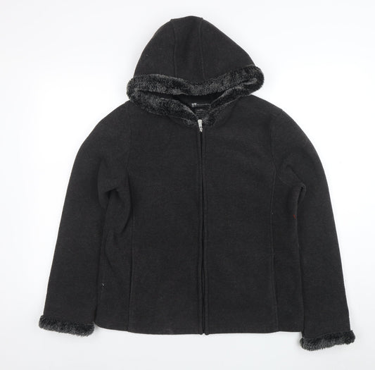 BC Clothing Women's Black L Hooded Fleece Jacket with Faux Fur Trim