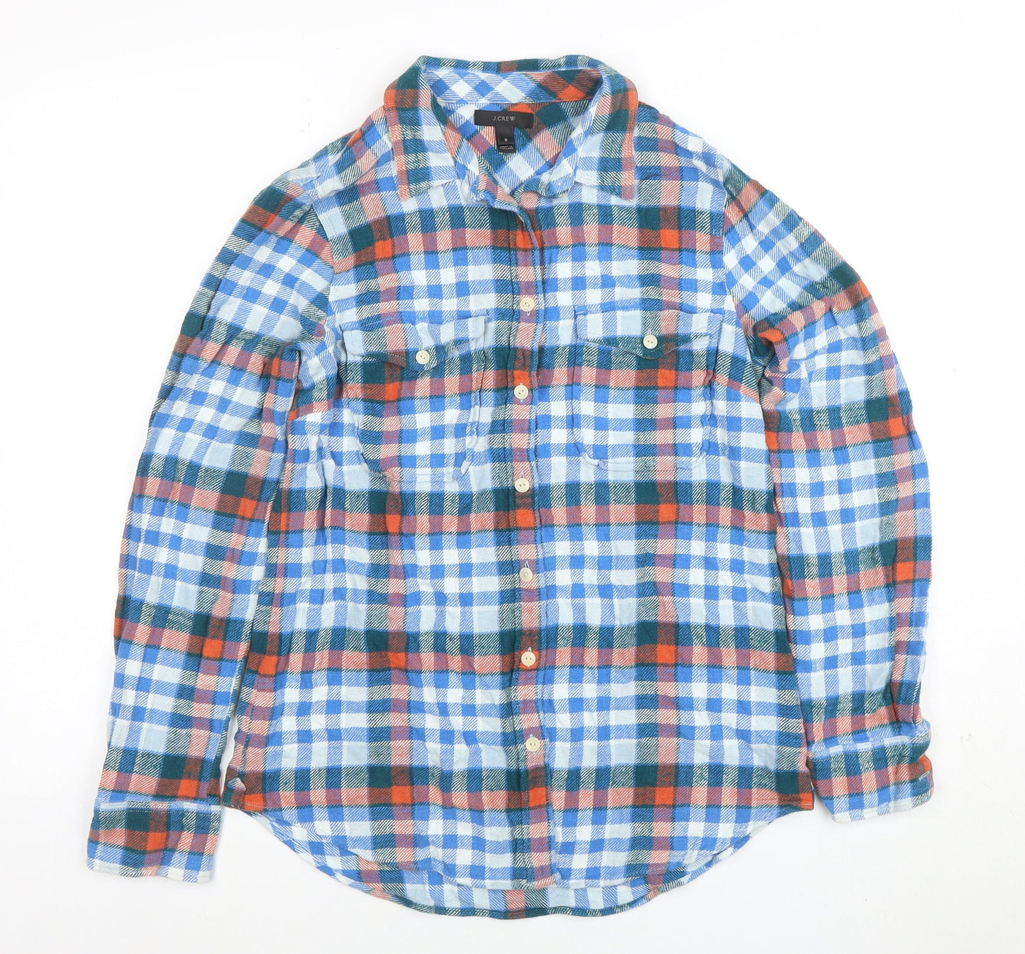 J.Crew Men's Multicoloured Check Flannel Button-Up Shirt Size 14 Regular Fit