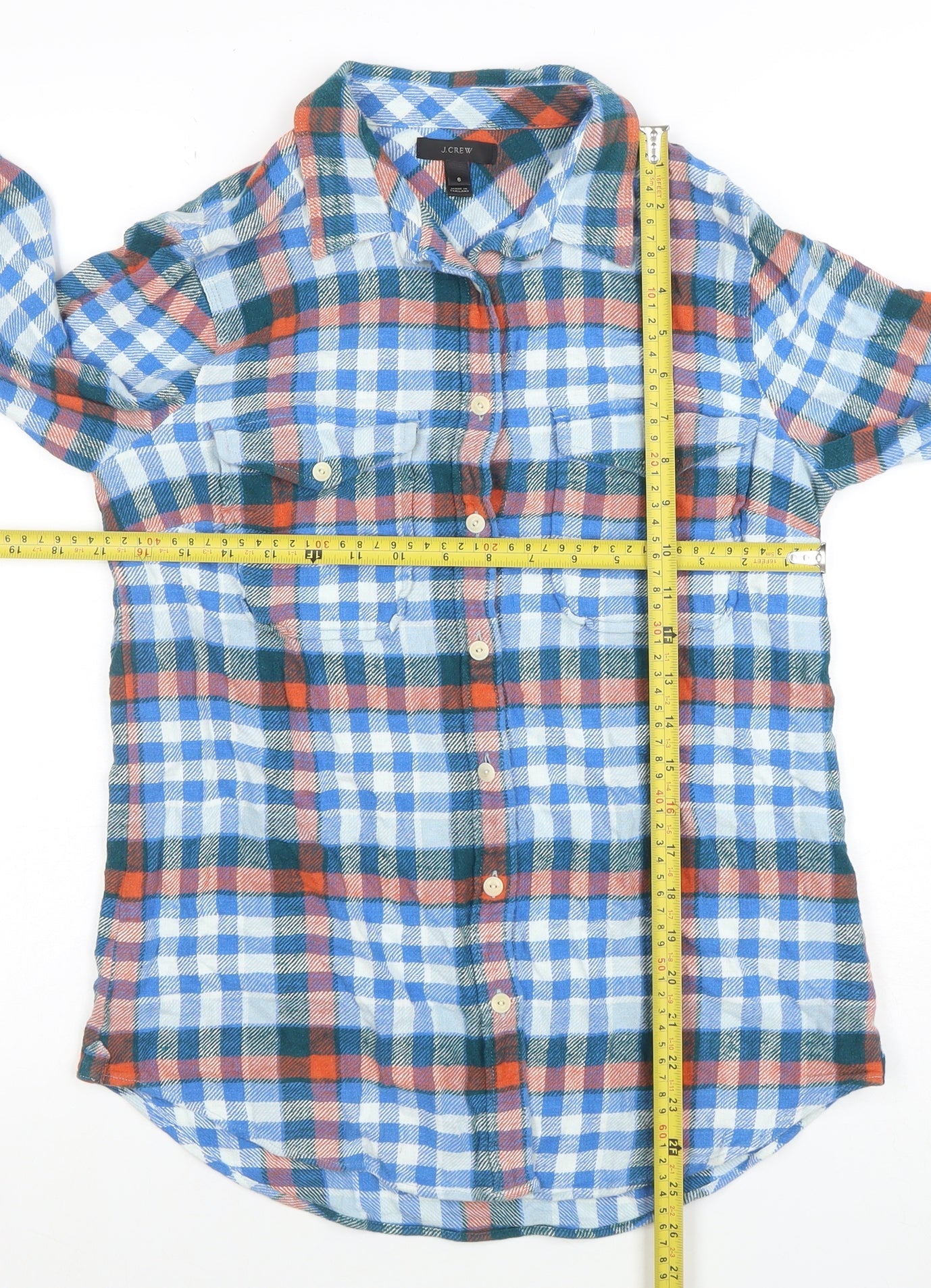 J.Crew Men's Multicoloured Check Flannel Button-Up Shirt Size 14 Regular Fit