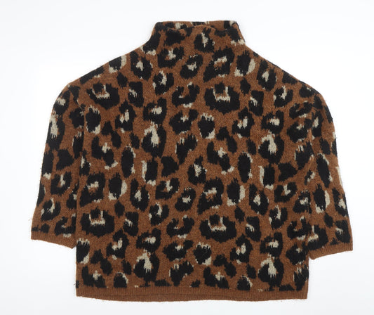 Tu Women’s Brown Leopard Print High Neck Jumper Size 20