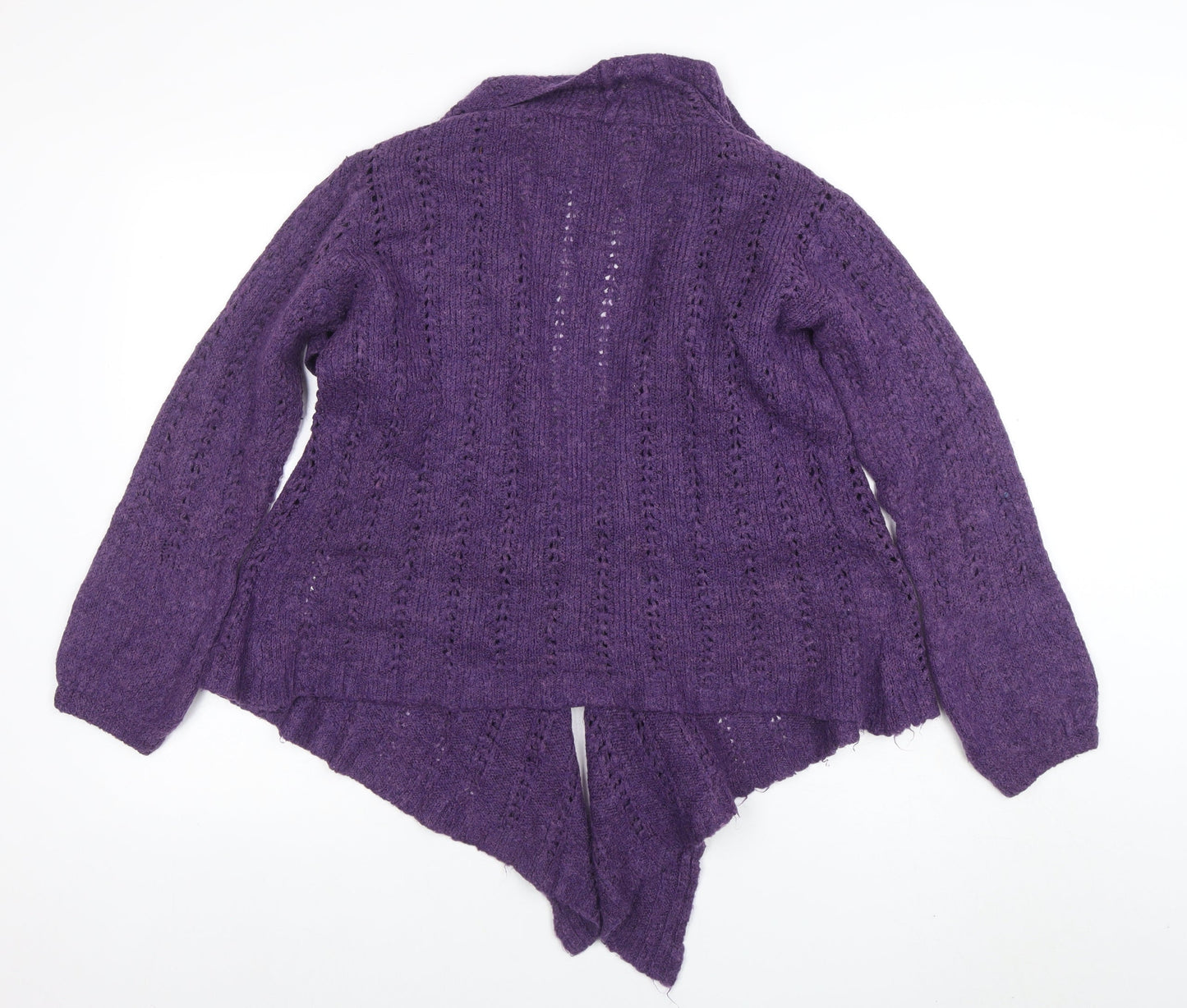 George Women Purple Open Knit Long Sleeve Cardigan Size 10
