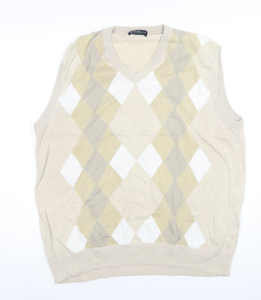 Marks and Spencer Men’s Beige Argyle Sleeveless Knit Vest L