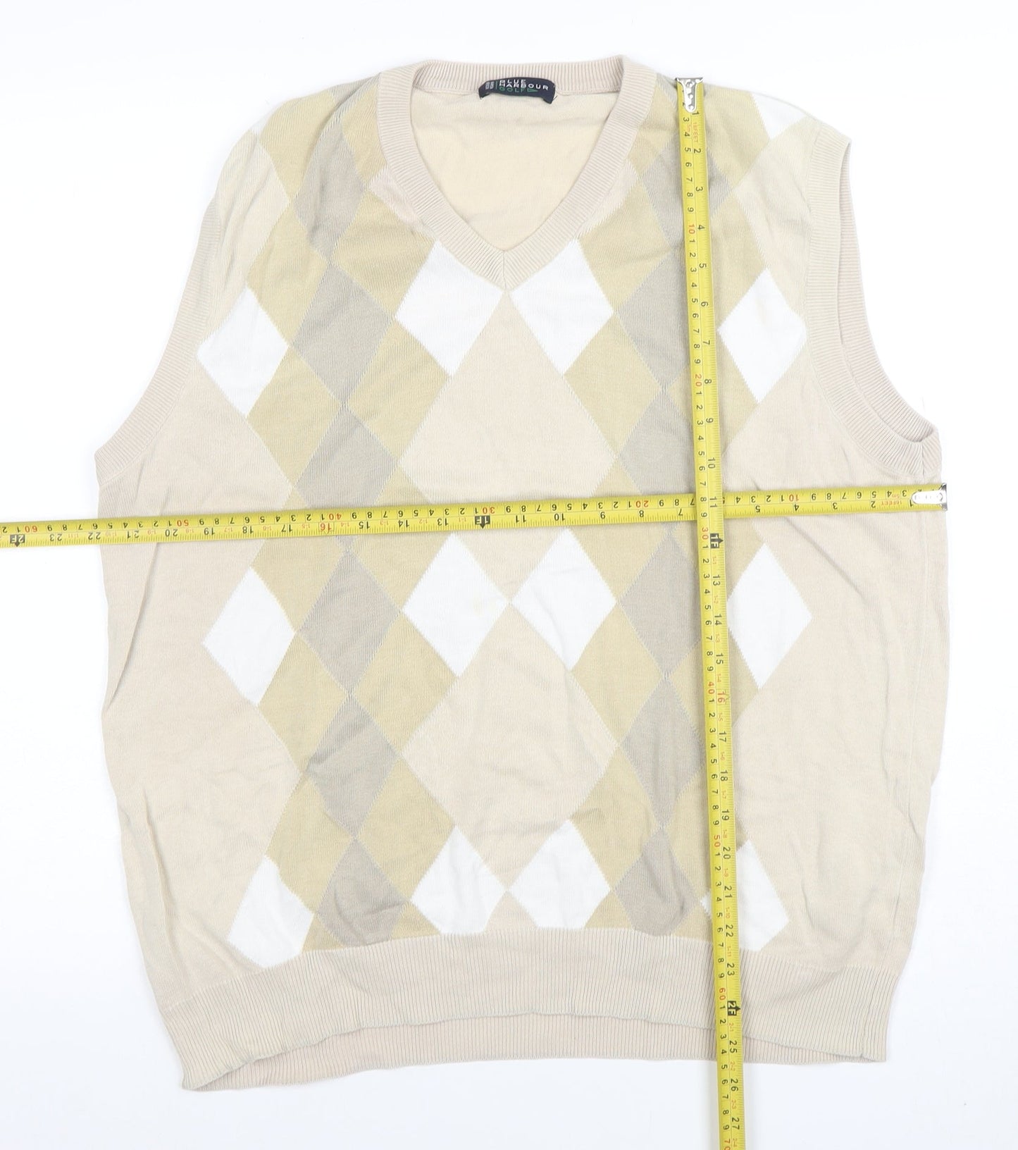 Marks and Spencer Men’s Beige Argyle Sleeveless Knit Vest L