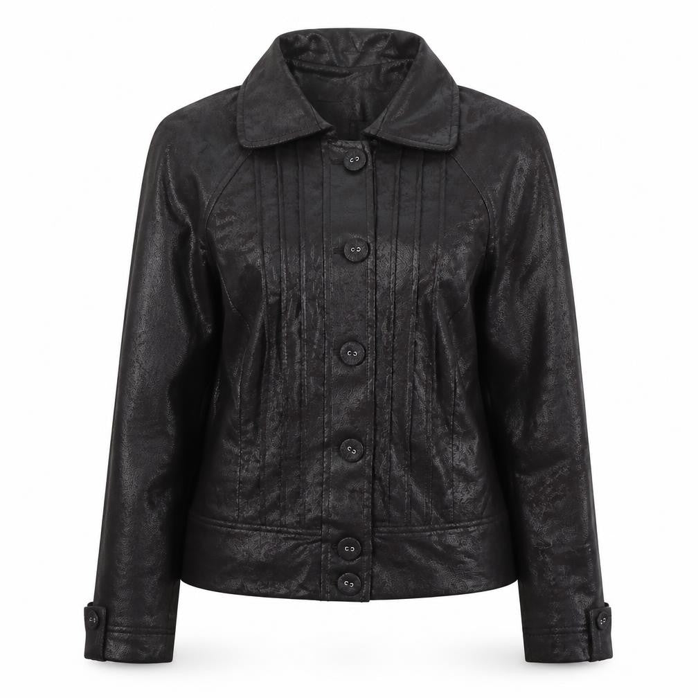 Oscar B. Edition Womens Brown Faux Leather Button Jacket Size 12