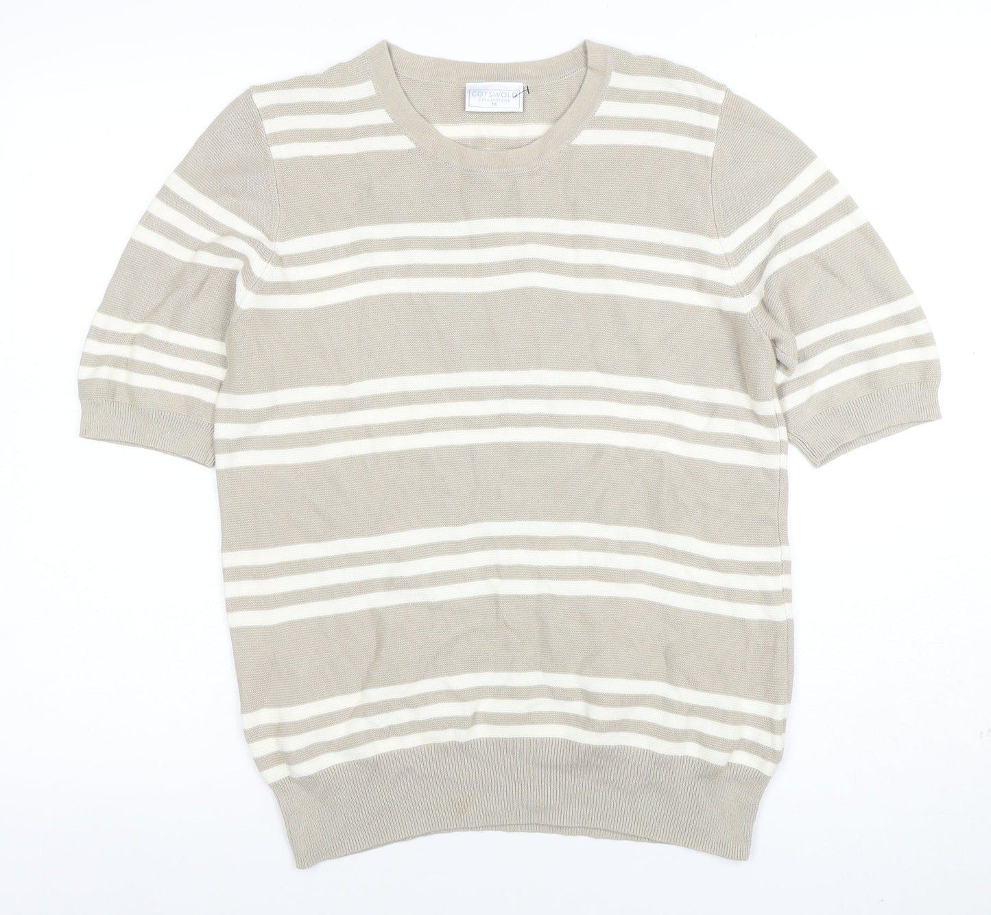 Cotswold Collections Women’s Beige Striped Cotton Short Sleeve Knit Top M