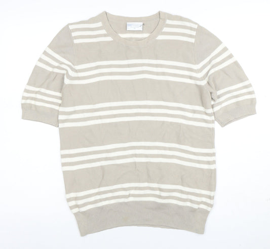 Cotswold Collections Women’s Beige Striped Cotton Short Sleeve Knit Top M