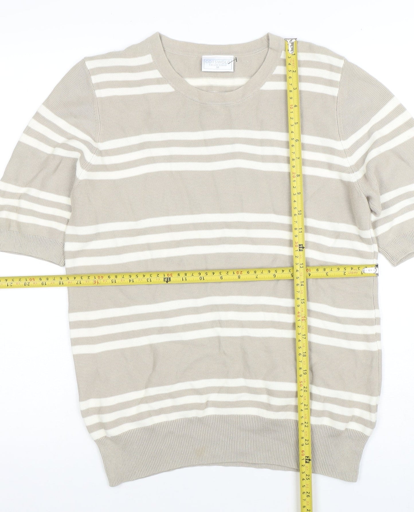 Cotswold Collections Women’s Beige Striped Cotton Short Sleeve Knit Top M