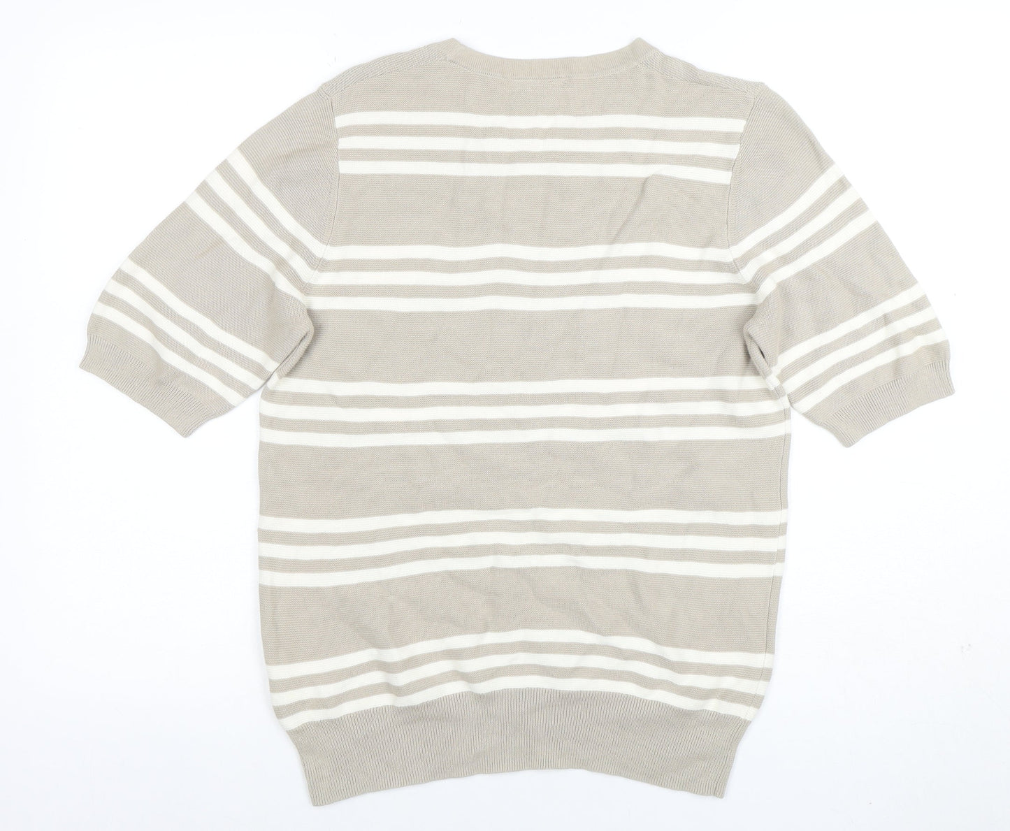 Cotswold Collections Women’s Beige Striped Cotton Short Sleeve Knit Top M
