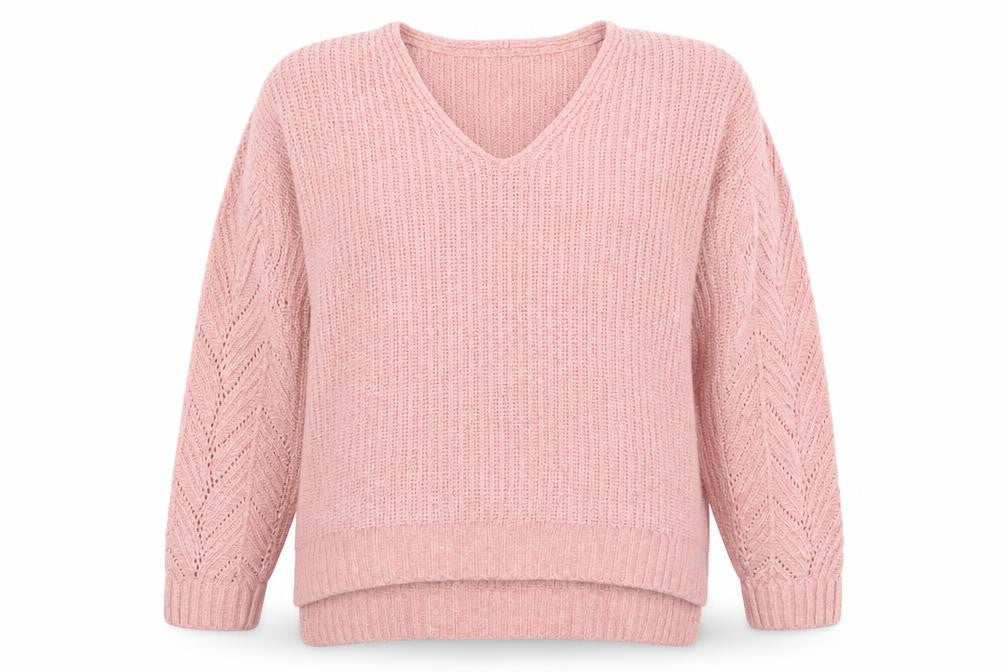 American Eagle Women Pink V-Neck Chunky Knit Jumper Size M