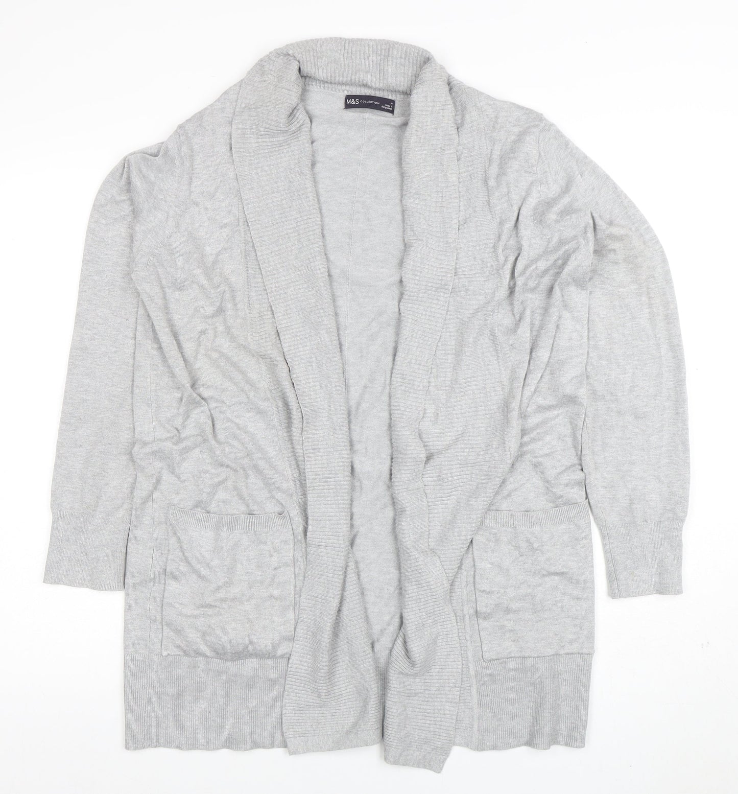 Marks and Spencer Women Grey Long Sleeve Open Cardigan M Viscose Blend
