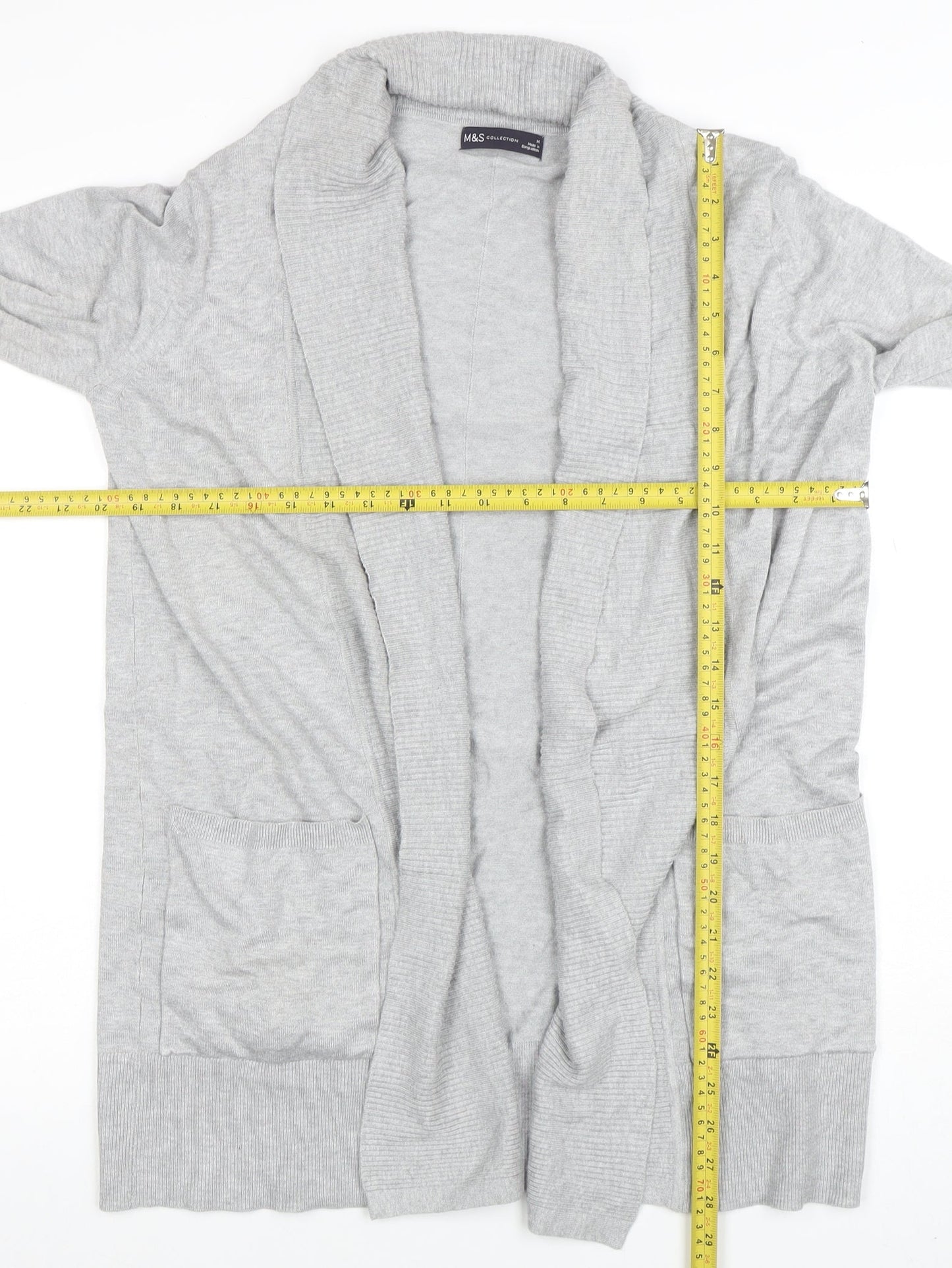 Marks and Spencer Women Grey Long Sleeve Open Cardigan M Viscose Blend