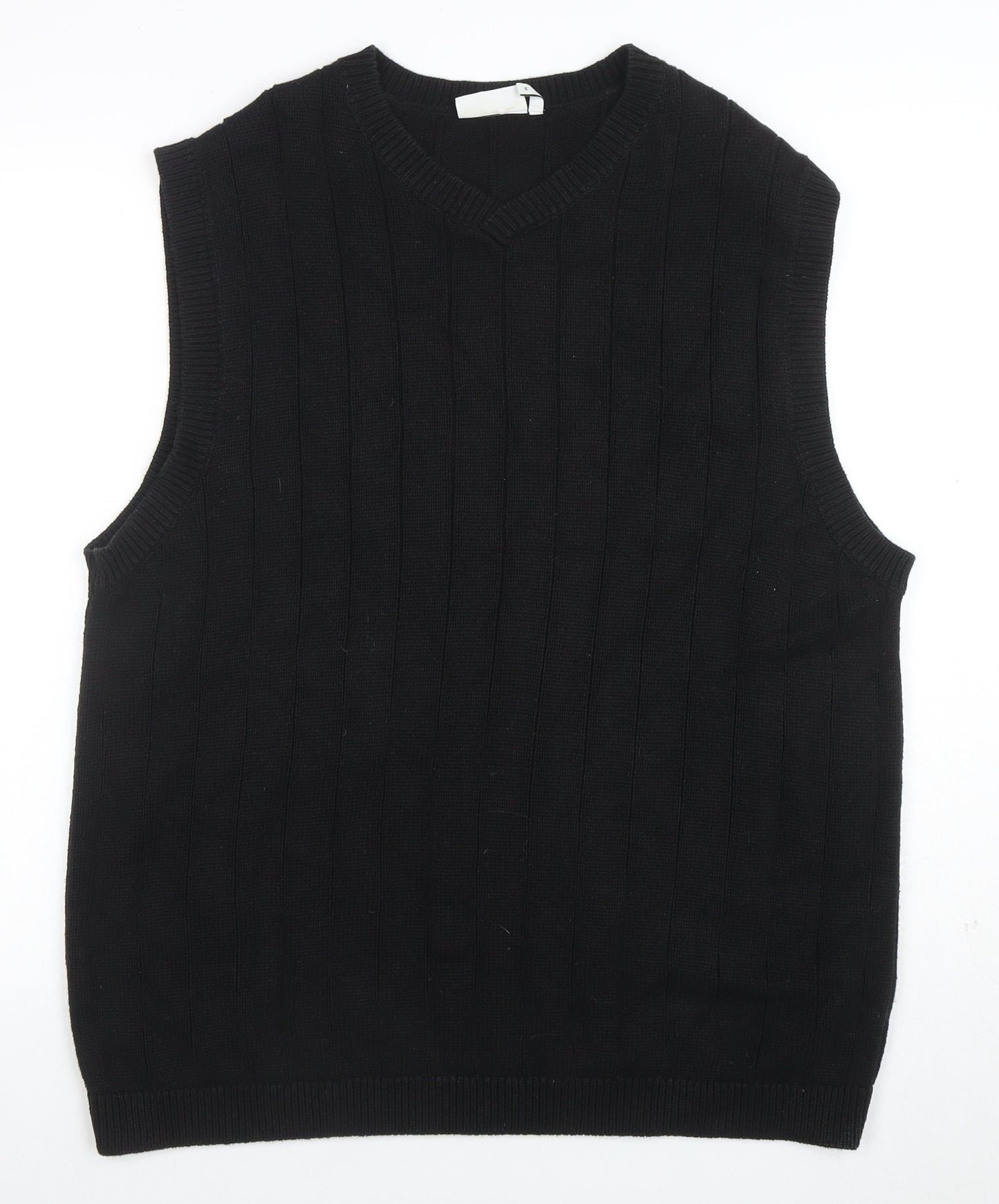 Weekday Men's Black Cotton V-Neck Knitted Sleeveless Vest Jumper Size S