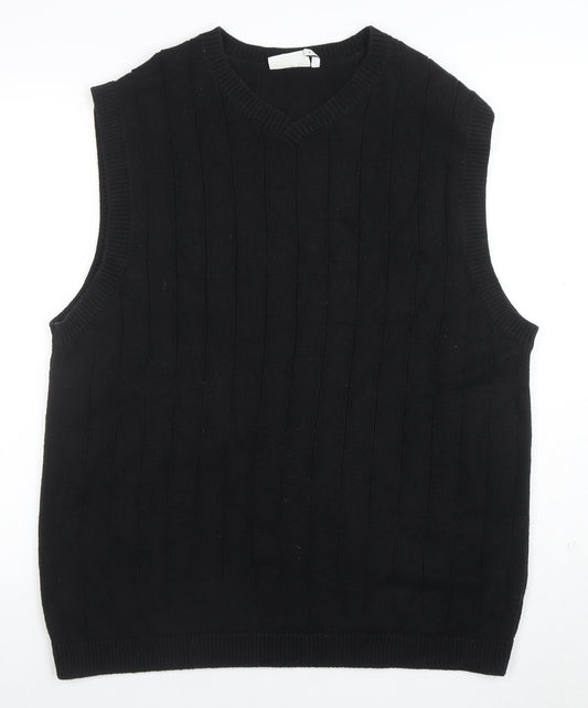 Weekday Men's Black Cotton V-Neck Knitted Sleeveless Vest Jumper Size S