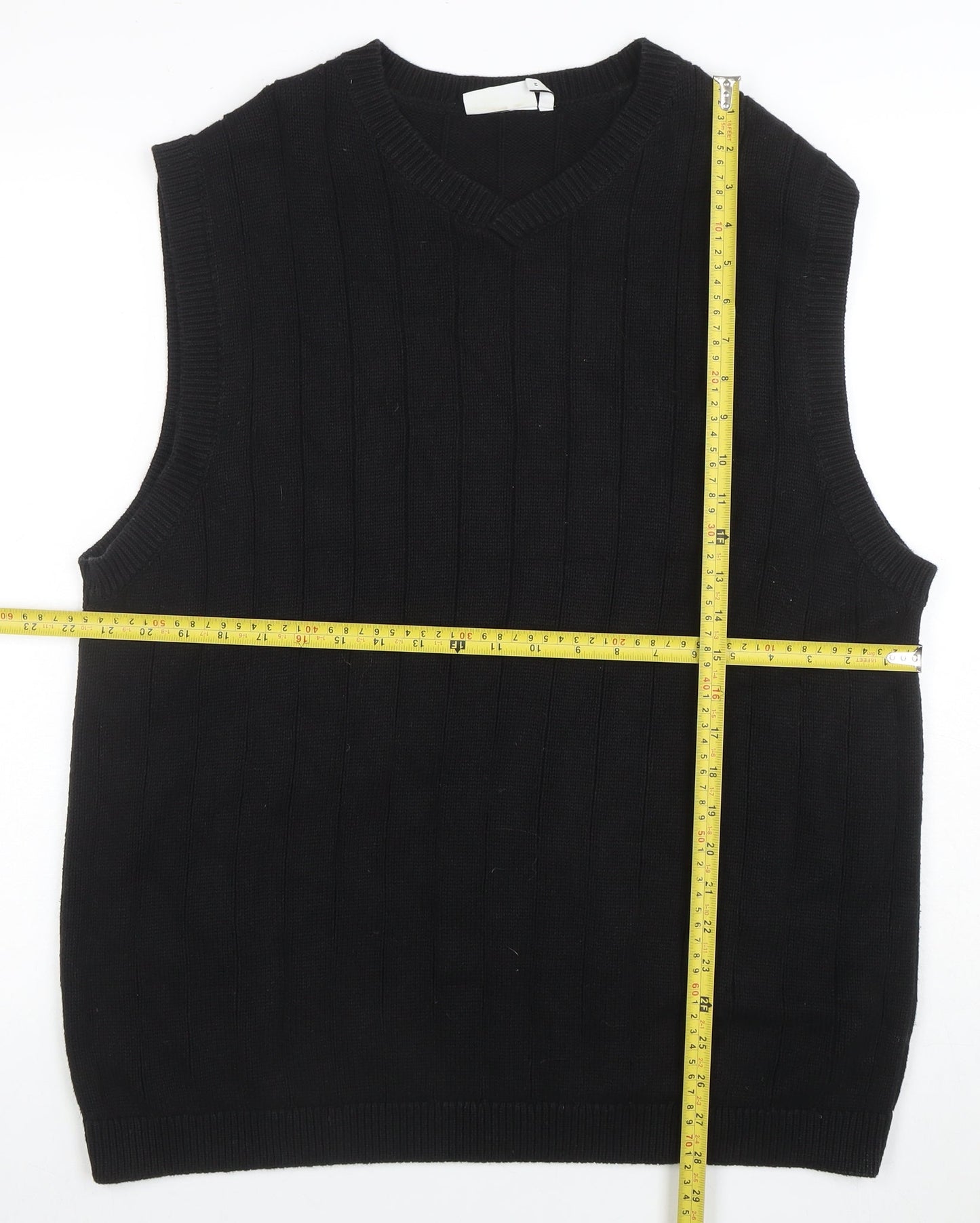 Weekday Men's Black Cotton V-Neck Knitted Sleeveless Vest Jumper Size S