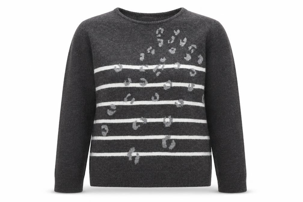 Lakeland Women's Grey Animal Stripe Crew Neck Jumper Size 12