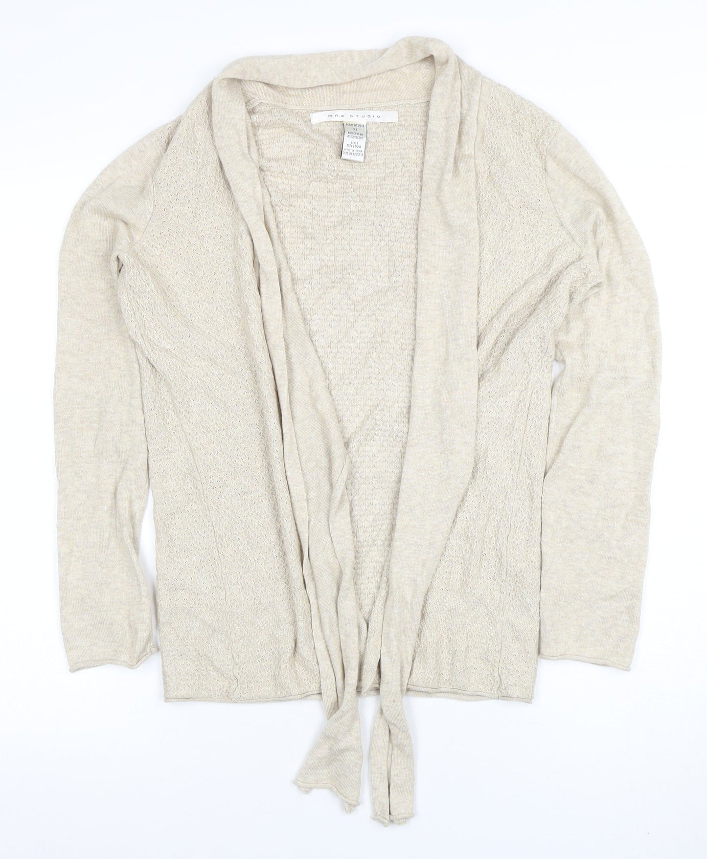 Max Studio Women's Beige XS Lightweight Open Knit Cardigan