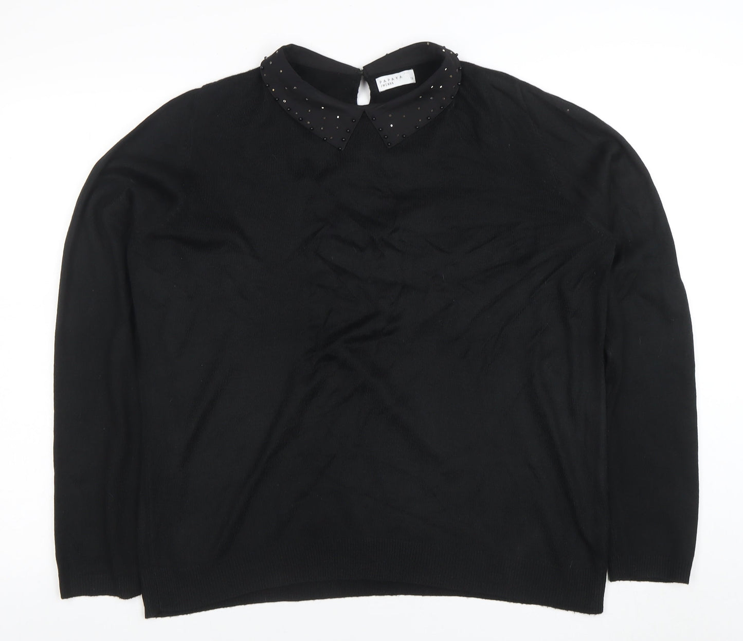 Papaya Women’s Black Collared Studded Long Sleeve Pullover Jumper Size 16