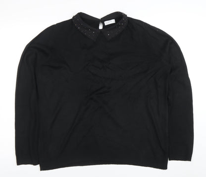 Additional front view of Papaya Women’s Black Collared Studded Long Sleeve jumper, size UK 16