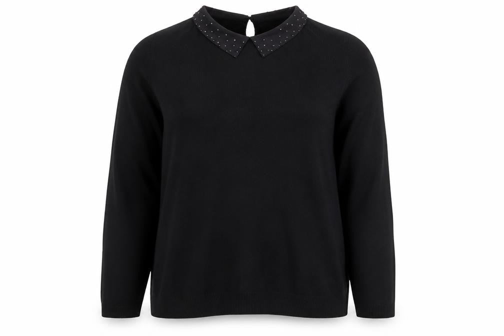 Papaya Women’s Black Collared Studded Long Sleeve Pullover Jumper Size 16