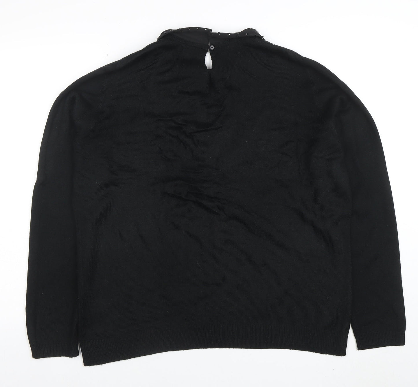 Papaya Women’s Black Collared Studded Long Sleeve Pullover Jumper Size 16