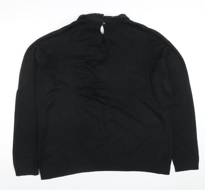 Close-up detail of Papaya Women’s Black Collared Studded Long Sleeve jumper, size UK 16