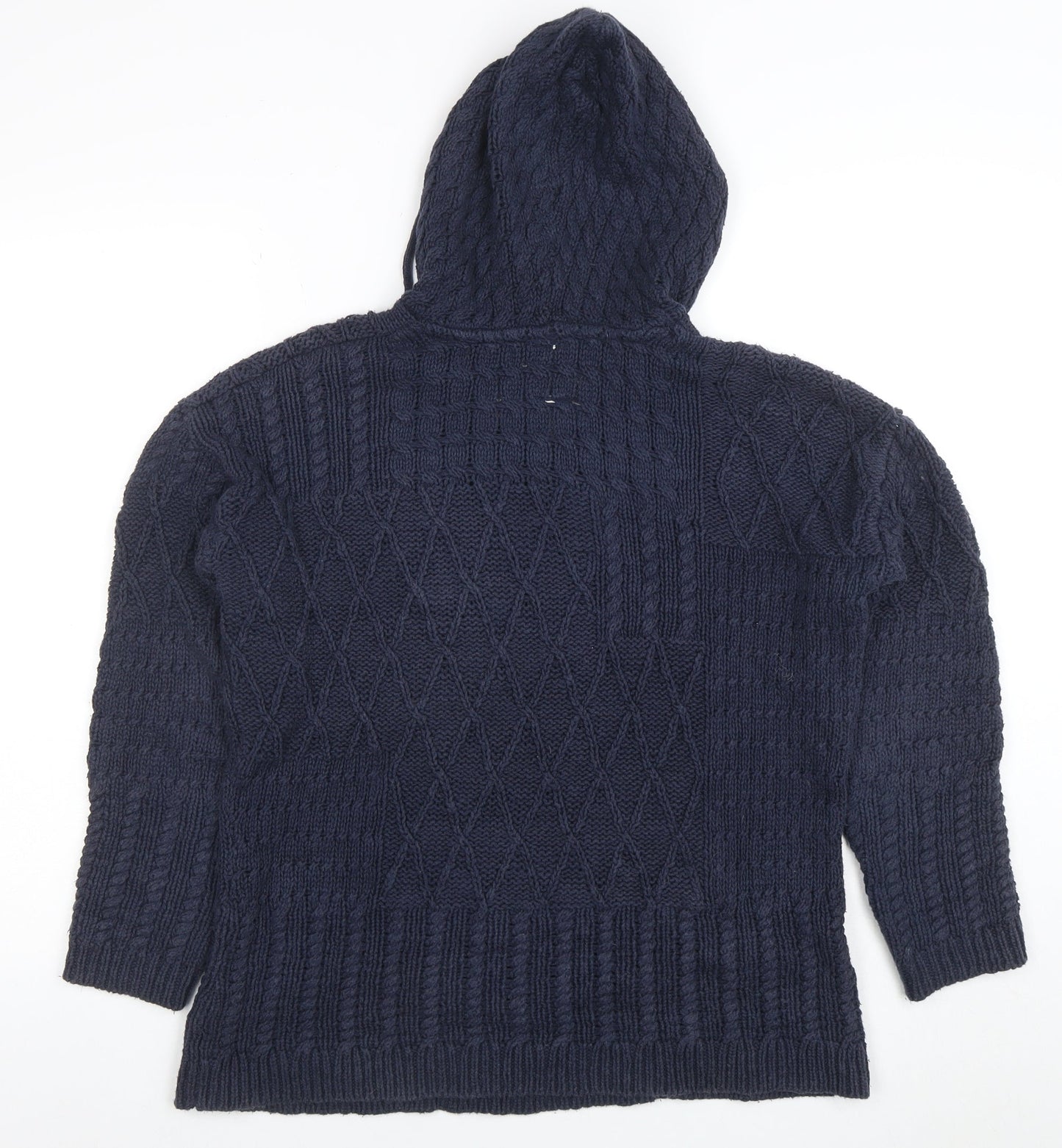 Fat Face Womens Blue Hooded Chunky Knit V-Neck Jumper Size 10