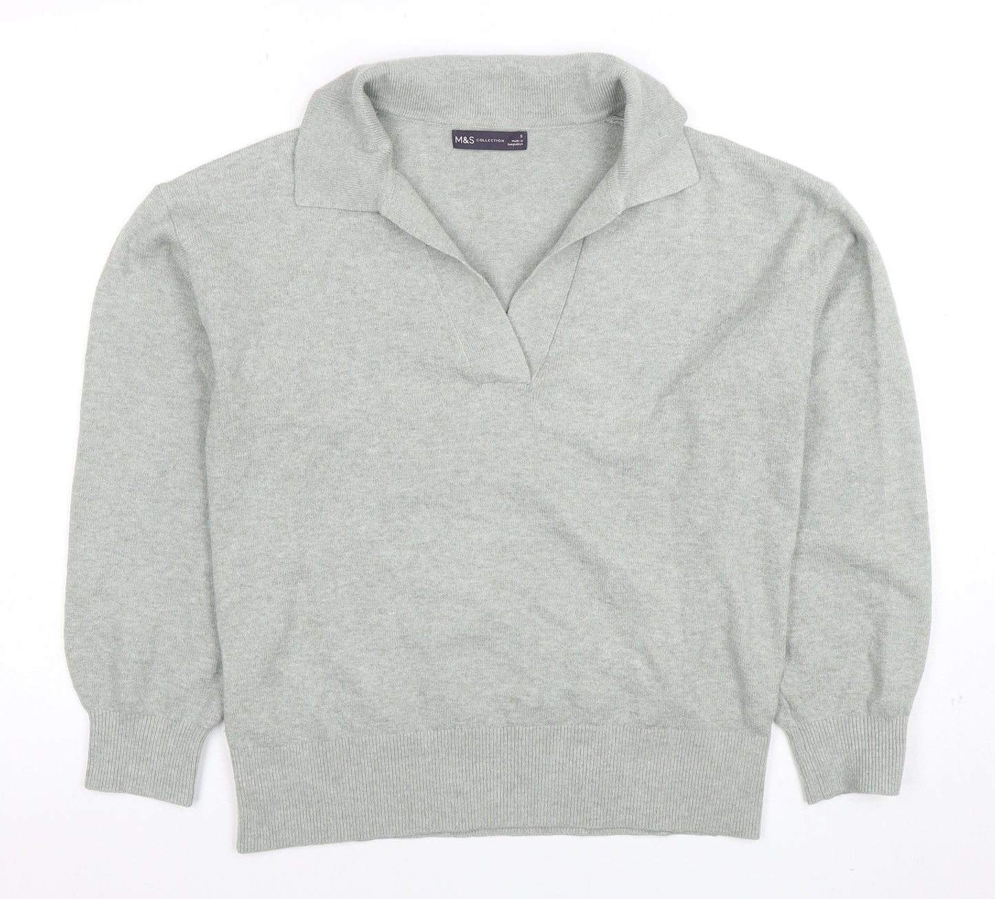 Marks and Spencer Women Grey Collared V-Neck Knit Jumper Size S