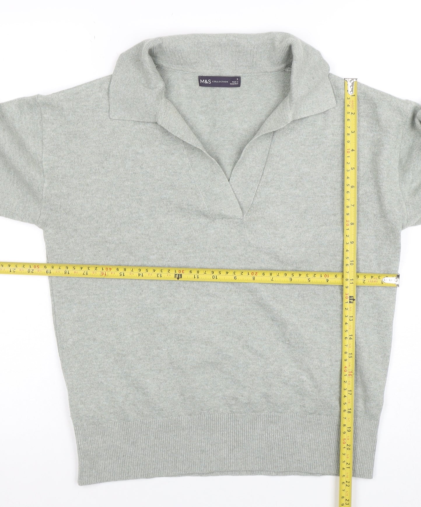 Marks and Spencer Women Grey Collared V-Neck Knit Jumper Size S