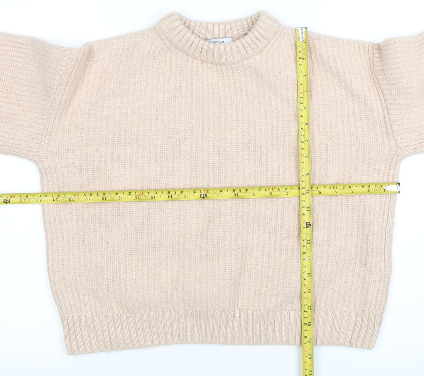 & Other Stories Women Beige Wool Cotton Knit Jumper Size S Crew Neck