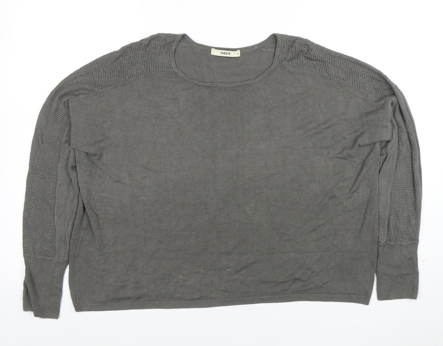 Oasis Women Grey Cotton Knit Long Sleeve Blouse Size M