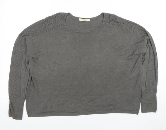 Oasis Women Grey Cotton Knit Long Sleeve Blouse Size M