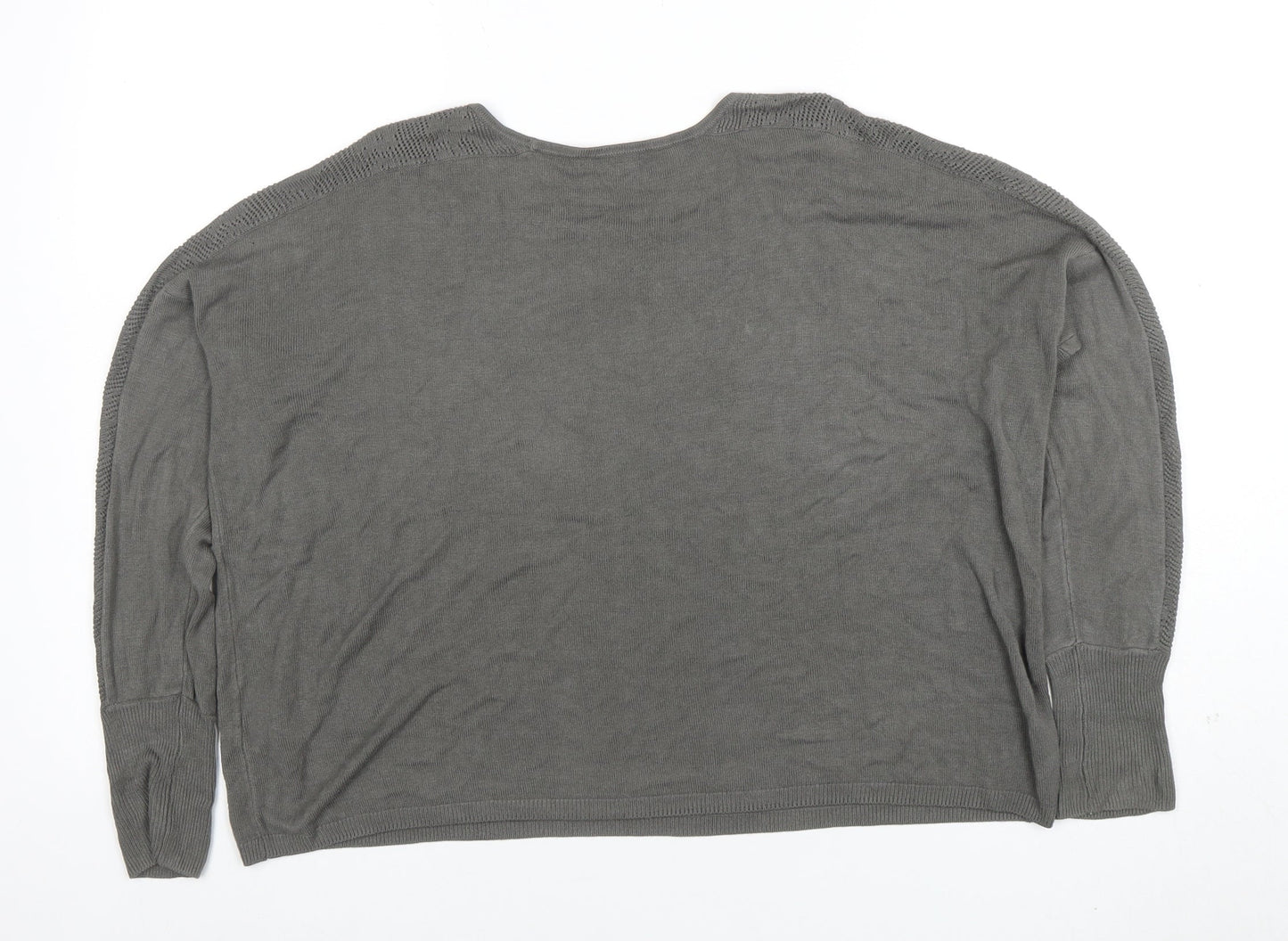 Oasis Women Grey Cotton Knit Long Sleeve Blouse Size M