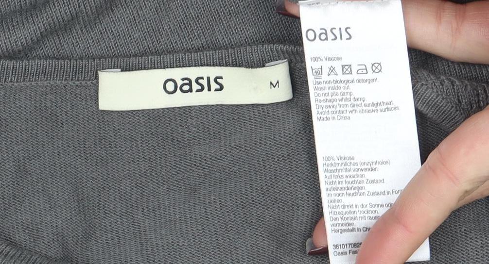 Oasis Women Grey Cotton Knit Long Sleeve Blouse Size M