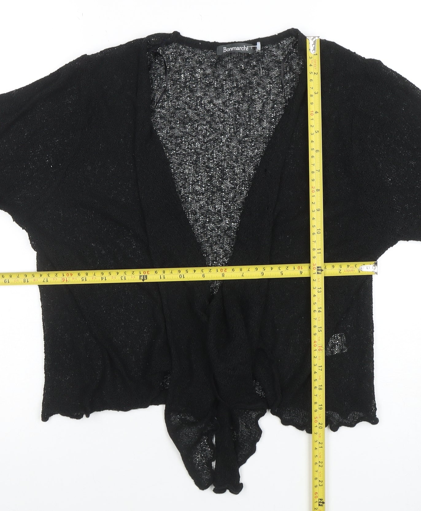 Bonmarché Women’s Black Open Knit 3/4 Sleeve Cardigan L