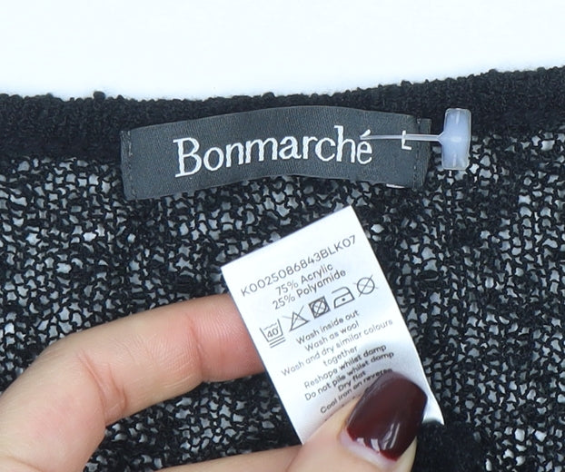 Bonmarché Women’s Black Open Knit 3/4 Sleeve Cardigan L