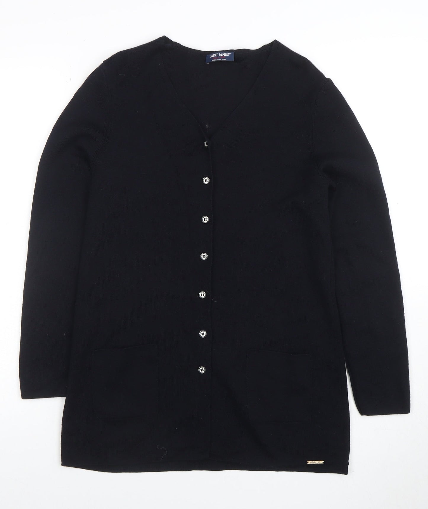 Saint James Womens Black Pure Wool Long Sleeve Cardigan XXS