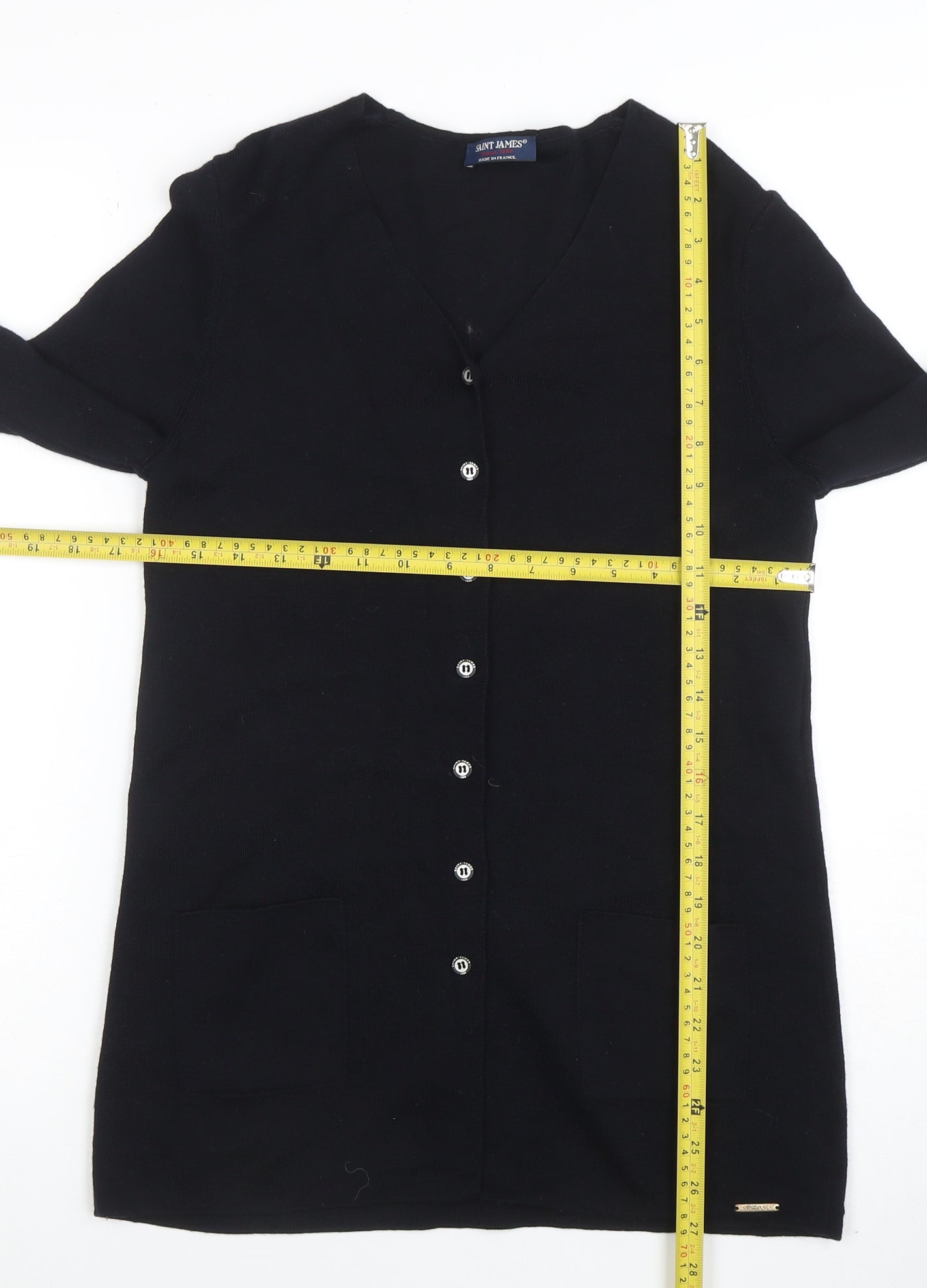Saint James Womens Black Pure Wool Long Sleeve Cardigan XXS
