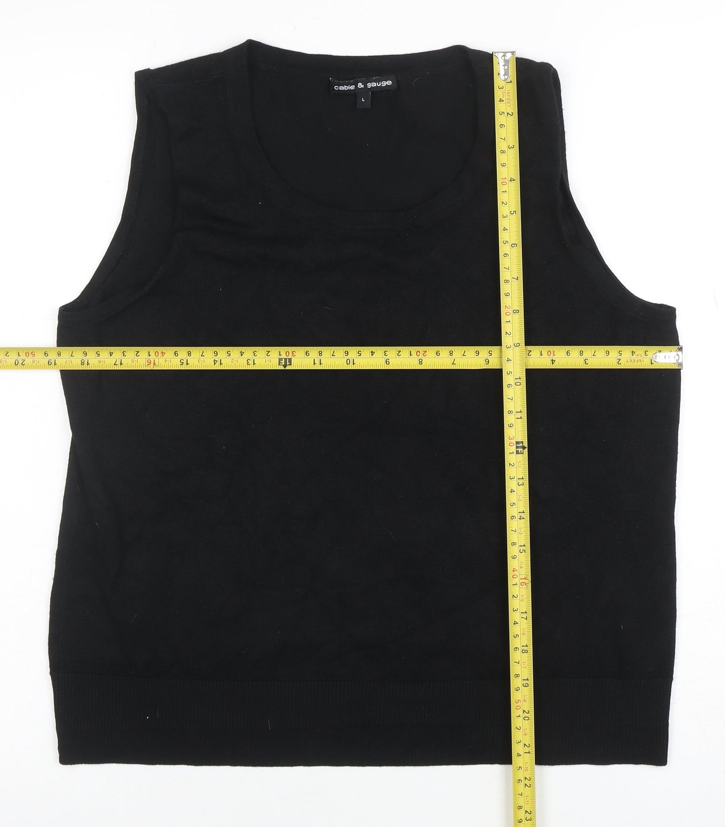 Cable & Gauge Women's Black Knit Tank Top Size L Sleeveless Scoop Neck