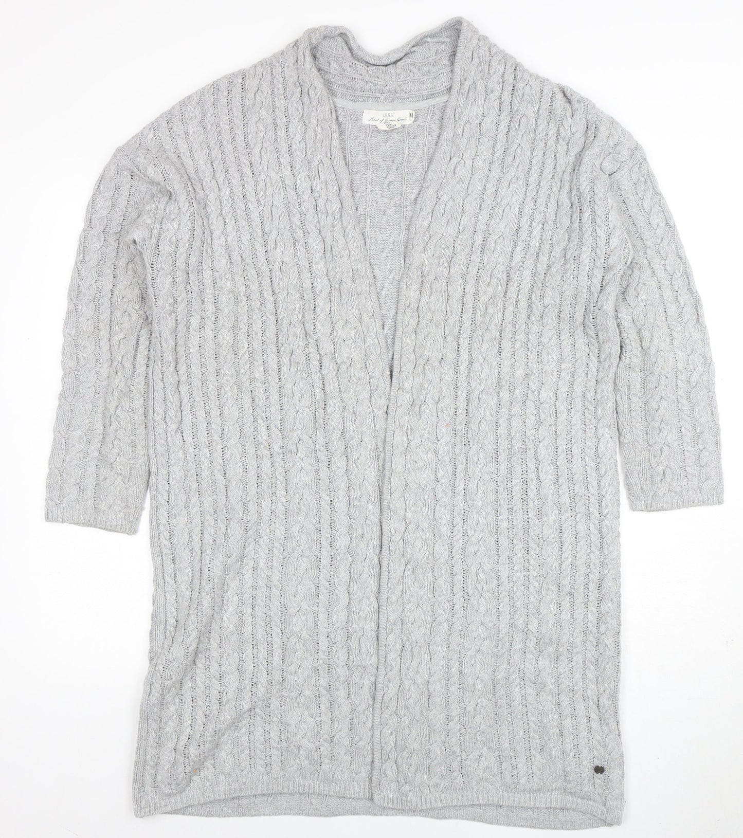 L.O.G.G. Womens Grey Cable-Knit Open Cardigan Size 12