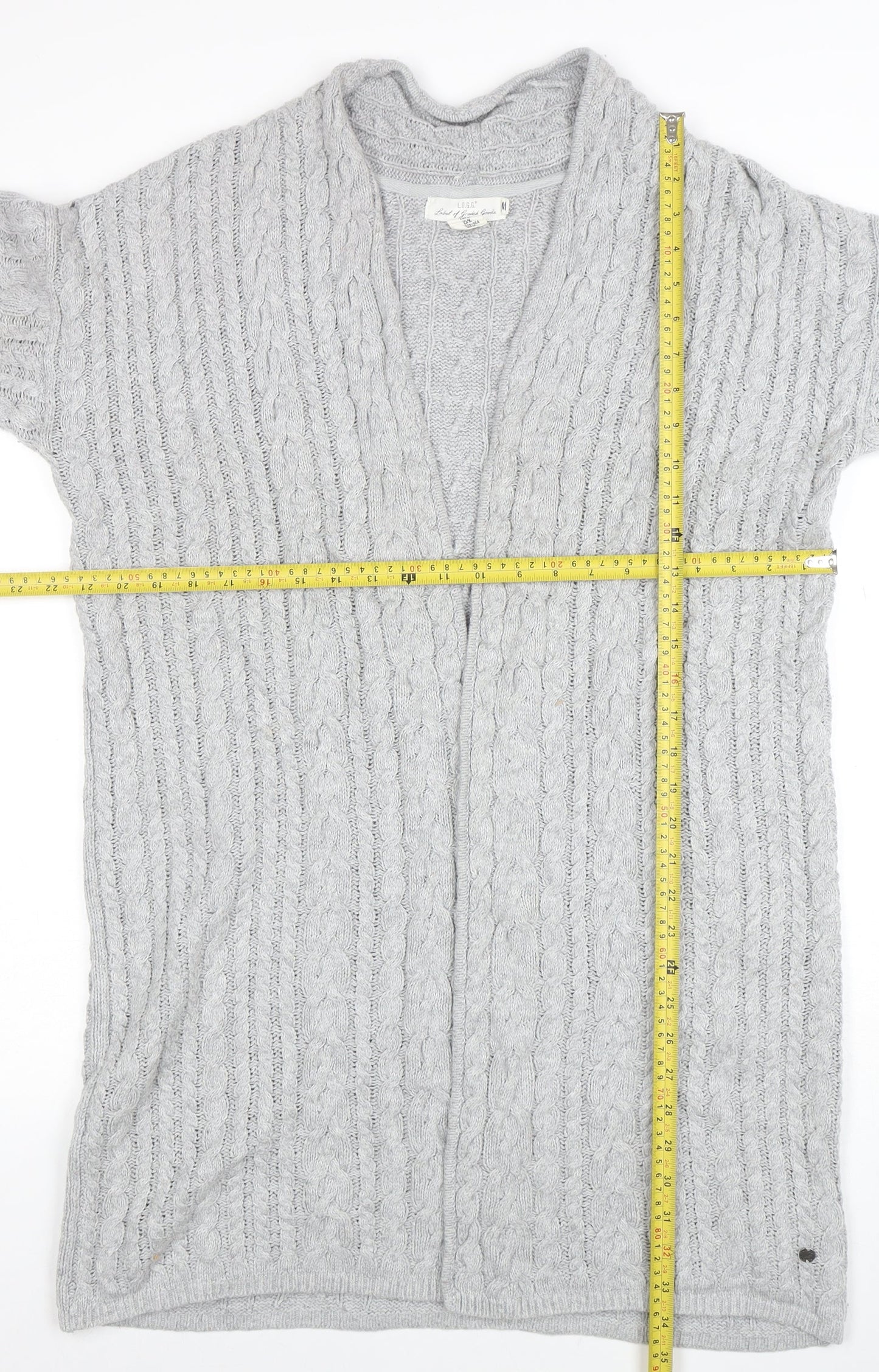 L.O.G.G. Womens Grey Cable-Knit Open Cardigan Size 12