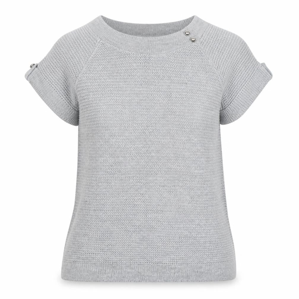 Evie Women Grey Size 12 Short Sleeve Knit Pullover Jumper