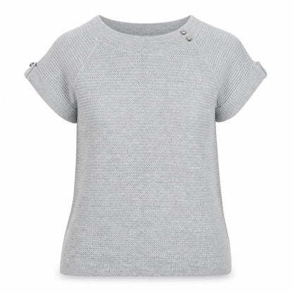 Front view of Evie Women Grey, size 12, Short Sleeve Knit jumper