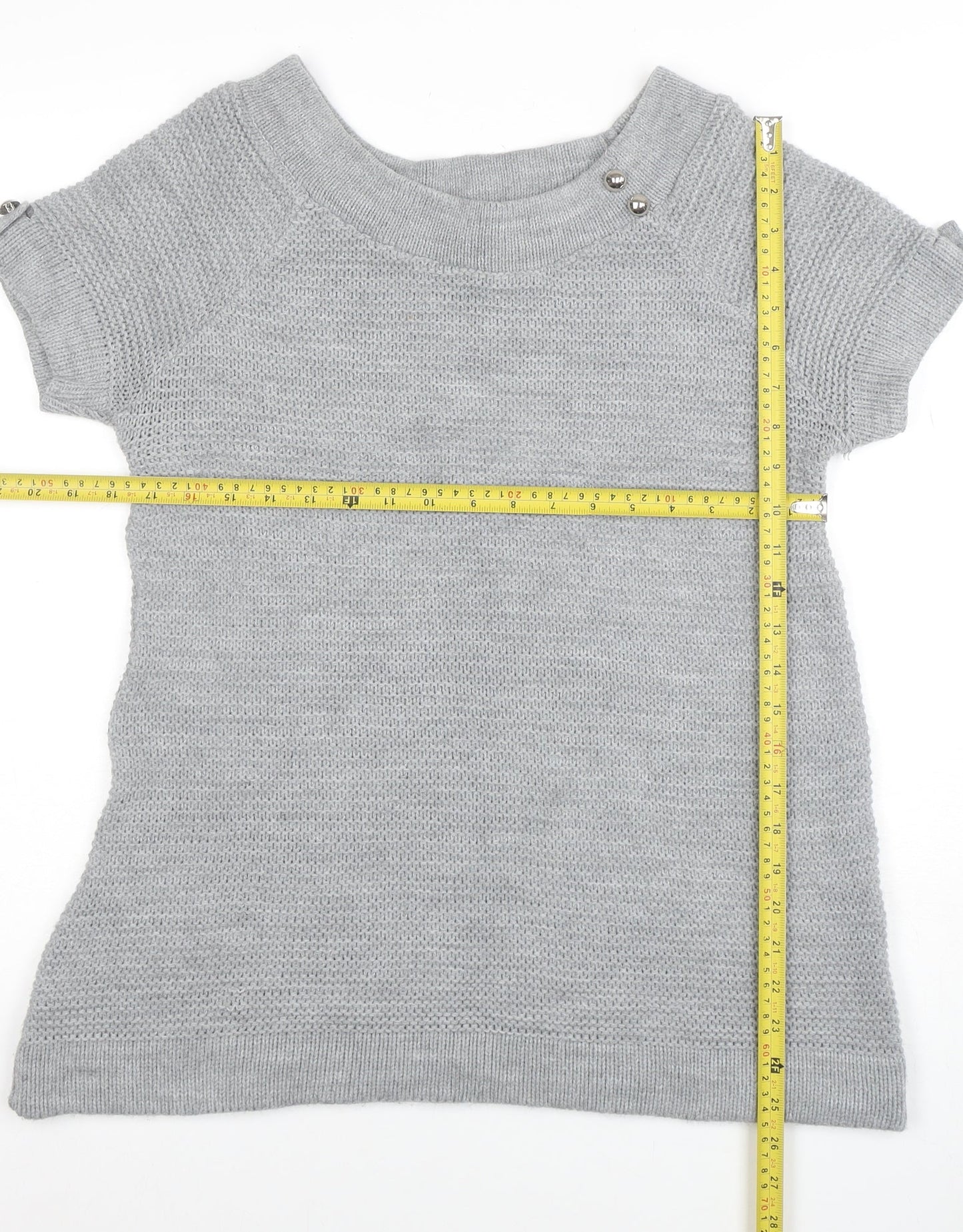 Evie Women Grey Size 12 Short Sleeve Knit Pullover Jumper