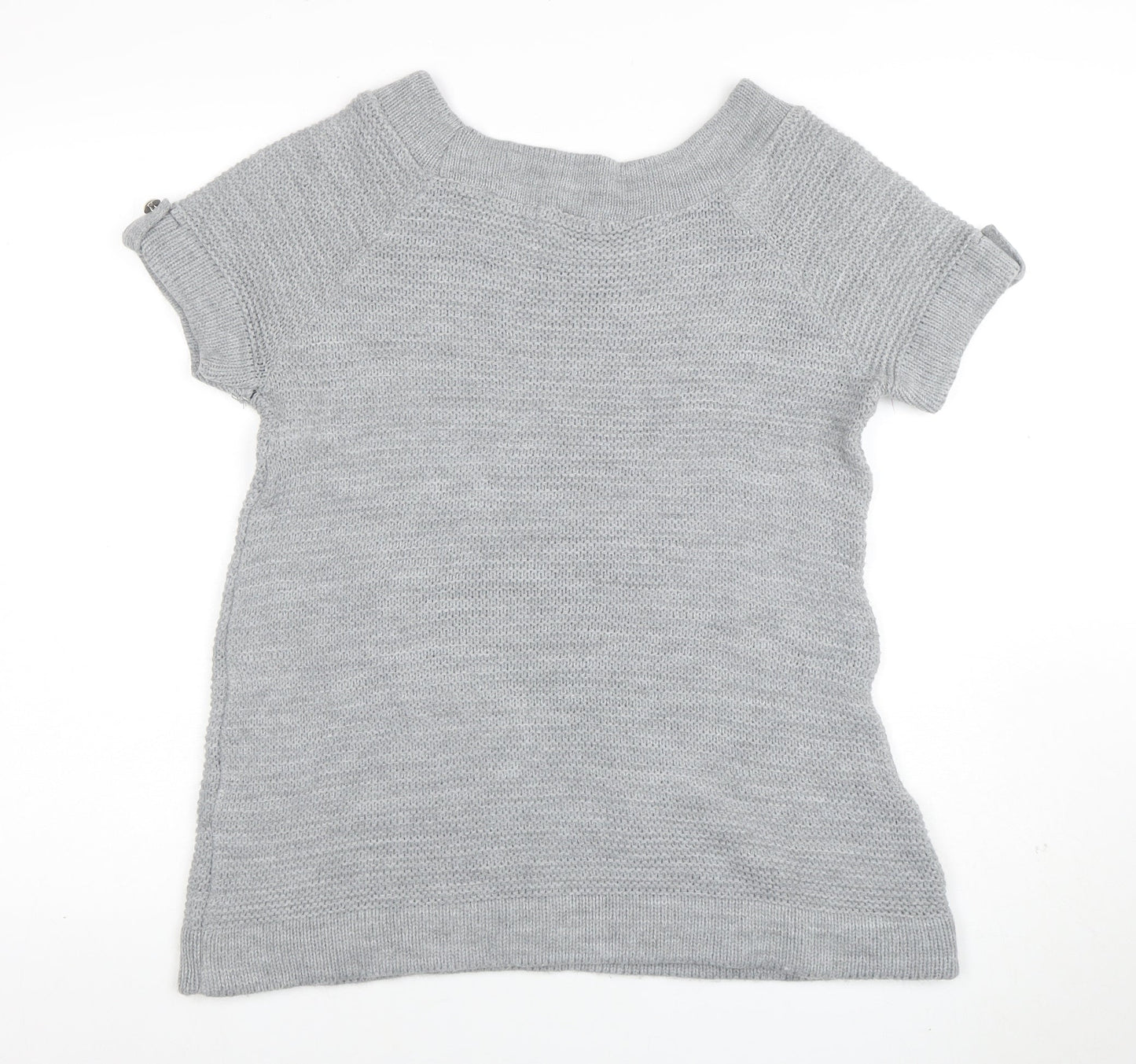 Evie Women Grey Size 12 Short Sleeve Knit Pullover Jumper