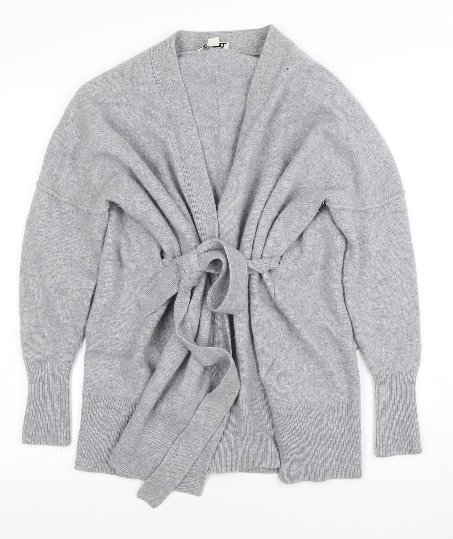Whistles Women Grey Merino Wool Belted Cardigan Size S
