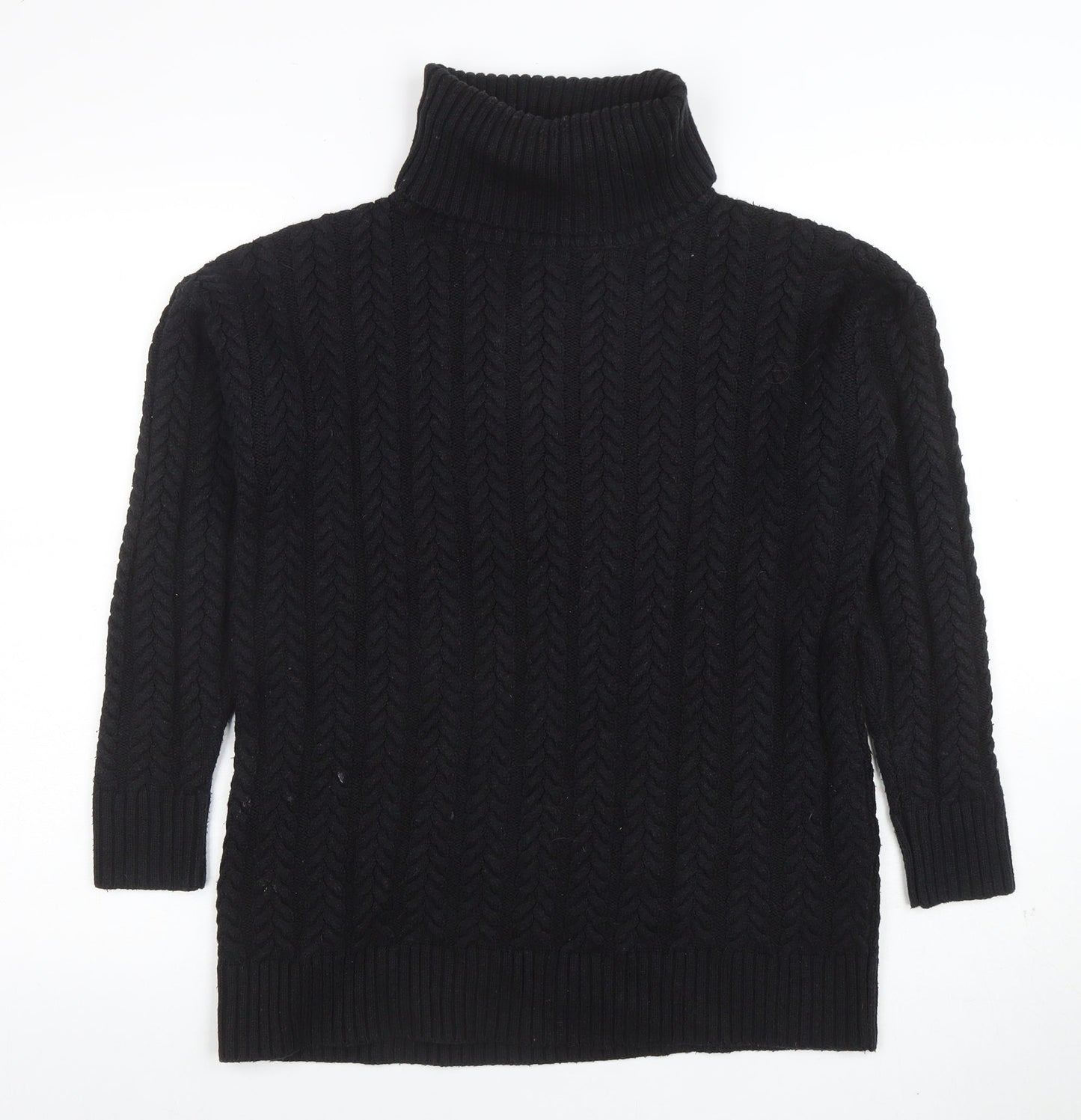 French Connection Womens Black XS Cable Knit Roll Neck Jumper