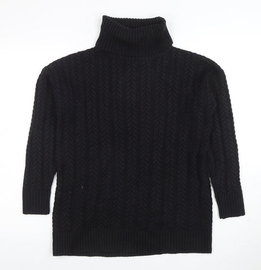French Connection Womens Black XS Cable Knit Roll Neck Jumper