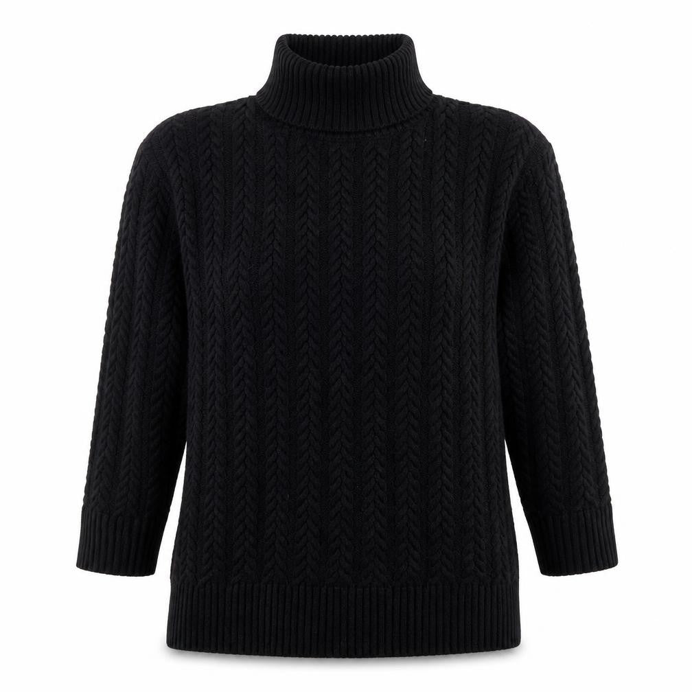French Connection Womens Black XS Cable Knit Roll Neck Jumper