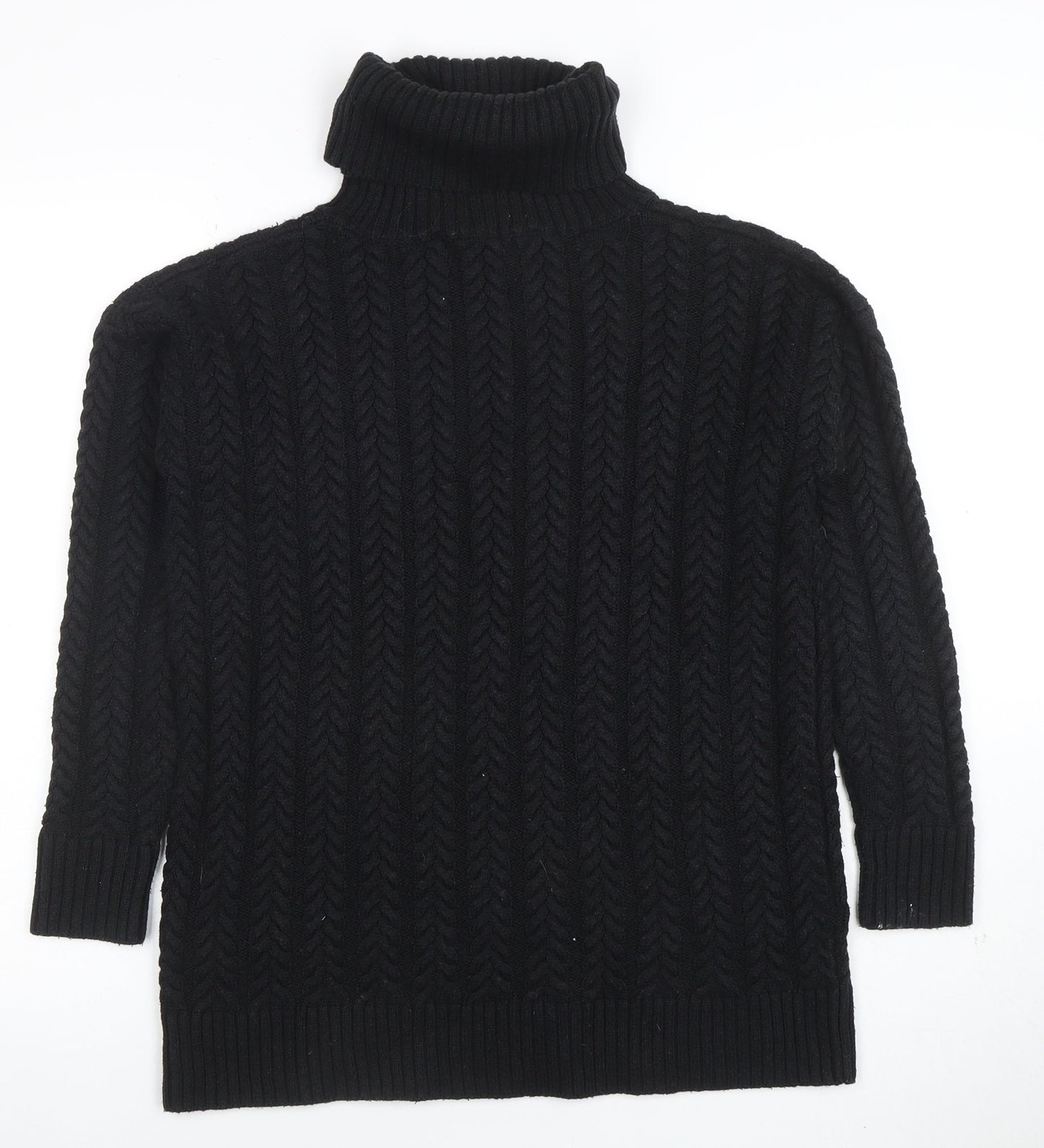 French Connection Womens Black XS Cable Knit Roll Neck Jumper